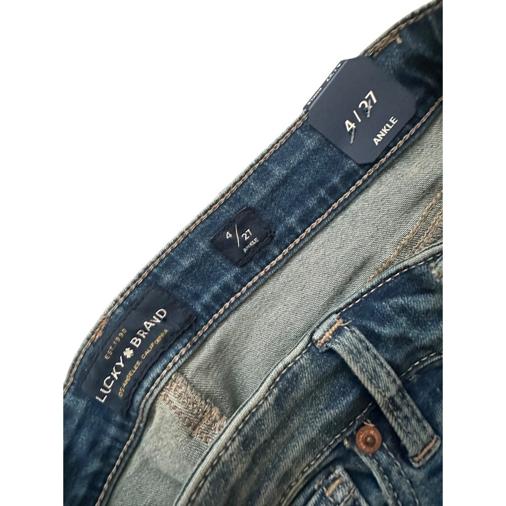 NWT Lucky Brand Ava Skinny Distressed Ankle Jeans Medium Wash Raw Hem Size 4/27 - Picture 2 of 9